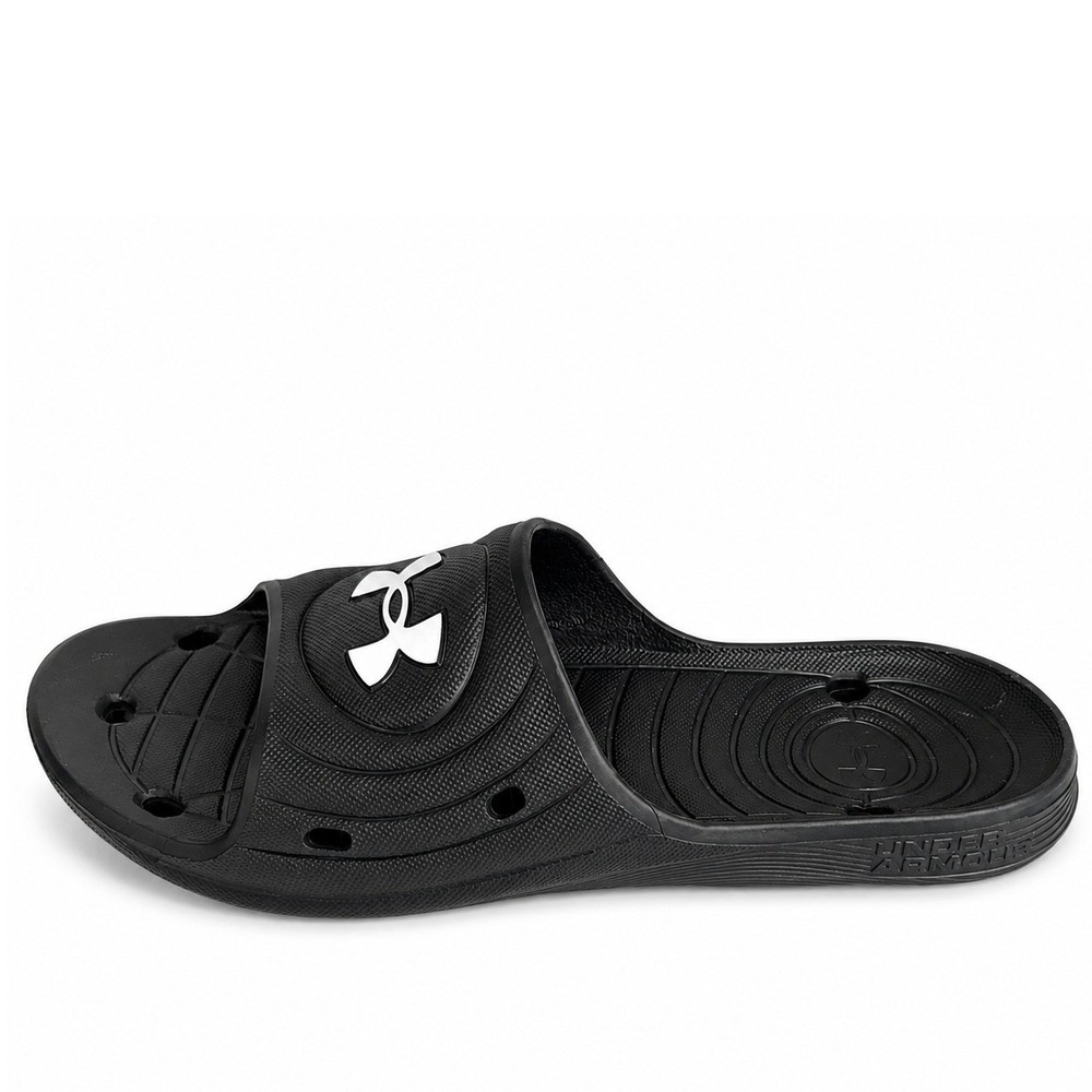 Under Armour Size 12 Slide Locker IV Black White Athletic Pool Gym Sandals
